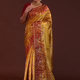 Golden Kanjivaram Tissue Saree With Designer Border