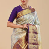 Pale Blue Kanjivaram Saree With Contrast Border