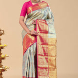 Magic Mint Kanjivaram Saree With Contrast Pink