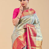 Magic Mint Kanjivaram Saree With Contrast Pink