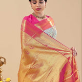 Magic Mint Kanjivaram Saree With Contrast Pink