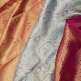 Magic Mint Kanjivaram Saree With Contrast Pink