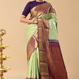 Mint Green Kanjivaram Saree With Leaf Jaal