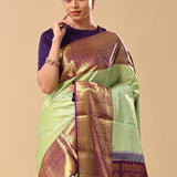 Mint Green Kanjivaram Saree With Leaf Jaal