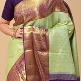 Mint Green Kanjivaram Saree With Leaf Jaal