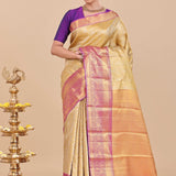 Light Gold Kanjivaram Saree With Jaal Weaving
