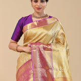 Light Gold Kanjivaram Saree With Jaal Weaving