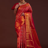 Red Kanjivaram Silk Saree With Geometrical Design