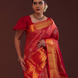 Red Kanjivaram Silk Saree With Geometrical Design
