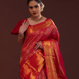 Red Kanjivaram Silk Saree With Geometrical Design