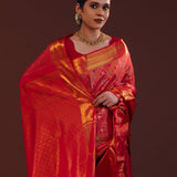 Red Kanjivaram Silk Saree With Geometrical Design