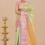 Pista Green Kanjivaram Saree With Contrast Border