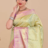 Pista Green Kanjivaram Saree With Contrast Border