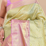 Pista Green Kanjivaram Saree With Contrast Border