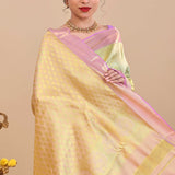Pista Green Kanjivaram Saree With Contrast Border