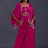Bright Pink Chinon Crepe Indo-Western Skirt Set