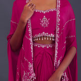 Bright Pink Chinon Crepe Indo-Western Skirt Set