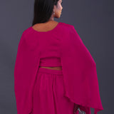 Bright Pink Chinon Crepe Indo-Western Skirt Set