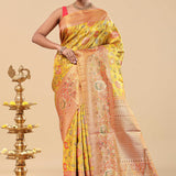 Yellow Kanjivaram Saree With Contrast Border