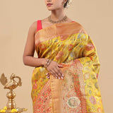Yellow Kanjivaram Saree With Contrast Border