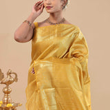 Golden Yellow Kanjivaram Saree With Gold Zari