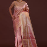 Pink Kanjivaram Tissue Saree With Intricate Weave