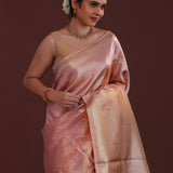 Pink Kanjivaram Tissue Saree With Intricate Weave