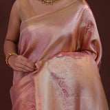 Pink Kanjivaram Tissue Saree With Intricate Weave