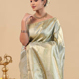 Pickle Green Kanjivaram Saree With Designer Border