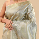 Pickle Green Kanjivaram Saree With Designer Border