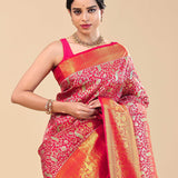 Crimson Red Kanjivaram Silk Saree With Leaf And Peacock Jaal