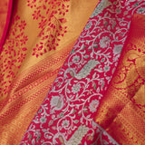Crimson Red Kanjivaram Silk Saree With Leaf And Peacock Jaal