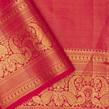 Crimson Red Kanjivaram Silk Saree With Leaf And Peacock Jaal