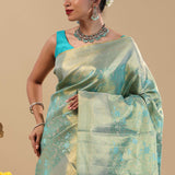 Turquoise Kanjivaram Saree With Gold Zari Design