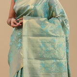 Turquoise Kanjivaram Saree With Gold Zari Design