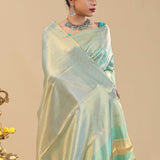 Turquoise Kanjivaram Saree With Gold Zari Design