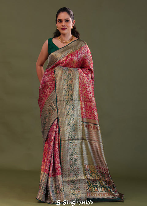 <img> Claret Pinkish Red Kanjivaram Silk Saree With Brocade