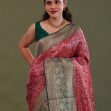 Claret Pinkish Red Kanjivaram Silk Saree With Brocade