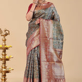 Bottle Green Kanjivaram Saree With Contrast Border