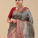 Bottle Green Kanjivaram Saree With Contrast Border