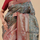 Bottle Green Kanjivaram Saree With Contrast Border
