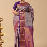Periwinkle Purple Kanjivaram Saree With Floral Jaal