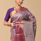 Periwinkle Purple Kanjivaram Saree With Floral Jaal