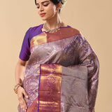 Periwinkle Purple Kanjivaram Saree With Floral Jaal