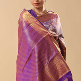 Periwinkle Purple Kanjivaram Saree With Floral Jaal
