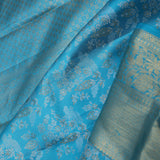 Vivid Sky Blue Kanjivaram Saree With Floral Jaal
