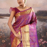 Purple Jam Kanjivaram Silk Saree With Floral Design