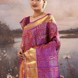 Purple Jam Kanjivaram Silk Saree With Floral Design