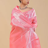 Dark Coral Pink Kanjivaram Saree With Floral Design