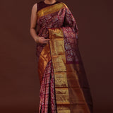 Dark Sienna Kanjivaram Silk Saree With Floral And Leaf Design